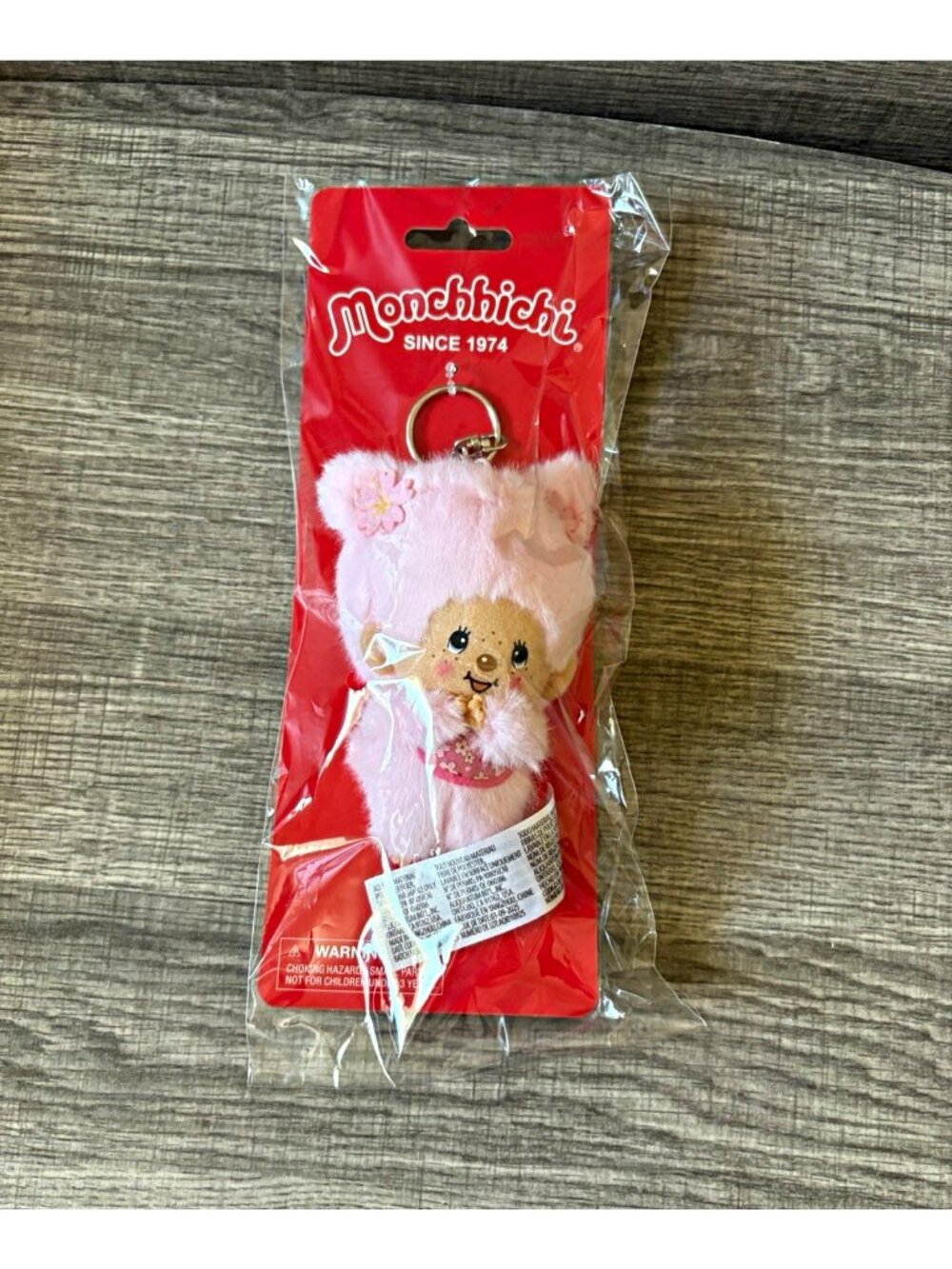 Monchhichi Plush Clip-On Keychain Pink Monchhichi Character Key Ring GSB03006